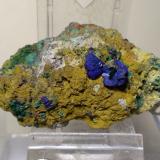 Azurite, Malachite,<br />Kamariza Mines, Agios Konstantinos, Lavrion Mining District, Attikí (Attica) Prefecture, Greece<br />84 x 45 mm<br /> (Author: Sante Celiberti)