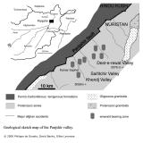 Geological sketch of Panjshir emerald deposit area

In accord to referenced paper, Kamar Safed (White Rock in Dari language) is a mine in the right margin of Khenj river which is the main emerald mining area in Panjshir

Extracted from:
Bruno Sabot, Alain Cheilletz, Philippe de Donato, David A. Banks, Gilles Levresse, Odile Barre&#768;s†. (2000) Afghan emeralds face Colombian cousins. Chronique de la Recherche Minière 541. 111-114 (Author: Josele)