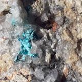 Quartz, Malachite, Cinnabar<br />Weißer Schrofen, Strass im Zillertal, Schwaz District, North Tyrol, Tyrol/Tirol, Austria<br />6 x 3,5 cm<br /> (Author: Volkmar Stingl)