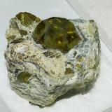Here you can enjoy a Grossular var. Tsavorite crystal of 3.5 (1¼ inches) on 7 cm. (2¾ inches) matrix. It is a member of the garnet group, species Grossular, whose green color is due to trace amounts of vanadium and/or chromium. The excellent color and good transparency make this specimen worthy of being shown in the main Folch collection, it is from a recent find in Madagascar. 
This is one of the specimens that has been acquired by the Folch Collection through the sale of their duplicates via Fabre Minerals. (Author: Joan Rosell)