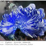 Azurite<br />Hilarion Mine, Hilarion area, Kamariza Mines, Agios Konstantinos, Lavrion Mining District, Attikí (Attica) Prefecture, Greece<br />fov 2.30 mm<br /> (Author: ploum)