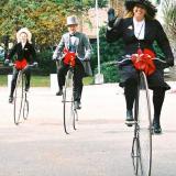 Caitlin, Jim and Gail riding in festival in Galveston, Texas. Victorian. (Author: Gail)