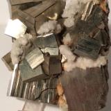 Pyrite, Calcite<br />Huanzala Mine, Huallanca District, Dos de Mayo Province, Huánuco Department, Peru<br />87 x 84 mm<br /> (Author: Sante Celiberti)