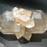 DT quartz crystal with attached quartz points, Honghe, yunnan Province, China.  10.5 x 5 x 5 cm (Author: Tracy)