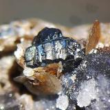 Bournonita, Siderita<br />Minas El Español, Chillón, Comarca Monte Sur (Almadén), Ciudad Real, Castilla-La Mancha, España<br />C.d.v. 4,0 x 2,0 mm.<br /> (Autor: carles)