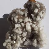 Baryte and Calcite on Magnesite<br />Magnesite deposit, Bürglkopf, Hochfilzen, Kitzbühel District, North Tyrol, Tyrol/Tirol, Austria<br />6 x 5,5 cm<br /> (Author: Volkmar Stingl)
