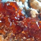 Vanadinite, Baryte, CalciteMibladen (Mibladen mining district), Midelt, Midelt Province, Drâa-Tafilalet Region, Morocco10,5 x 8,5 cm (Author: Sante Celiberti)