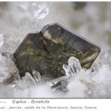 Brookite on Quartz<br />Jarrier, Saint-Jean-de-Maurienne, Savoie, Auvergne-Rhône-Alpes, France<br />fov 9.0 mm<br /> (Author: ploum)