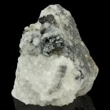 Miargyrite and Quartz<br />Bräunsdorf , Oberschöna, Freiberg District, Mittelsachsen, Erzgebirgskreis, Saxony/Sachsen, Germany<br />4 x 4 x 5 cm / main crystal: 0.5 cm<br /> (Author: MIM Museum)