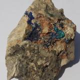 Azurite, Malachite, Dolomite ps. Siderite<br />Ringenwechsel Mining District, Troi, District Schwaz, Inn Valley, North Tyrol, Tyrol/Tirol, Austria<br />8,5 x 6 cm<br /> (Author: Volkmar Stingl)