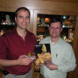 Mark Mauthner and Jim Spann. Mark is holding the pyromorphite on the cover of the MinRec. that Jim is holding. Mark wrote his first article for this issue. (Author: Gail)