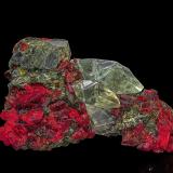 Calcite, Realgar<br />Jiepaiyu Mine (Shimen Mine), Shimen County, Changde Prefecture, Hunan, China<br />7.2 x 4.8 cm<br /> (Author: am mizunaka)