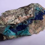 Azurite, Malachite, Tirolite, Quartz, Dolomite<br />Kogelmoos, Gallzein, Schwaz District, North Tyrol, Tyrol/Tirol, Austria<br />6 x 4,5 cm<br /> (Author: Volkmar Stingl)