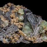 Cosalite with Muscovite and Fluorite<br />Kara-Oba, Betpak-Dala (Bet-Pak-Dala) Desert, Karaganda Region, Kazakhstan<br />5 x 4 x 3 cm / main crystal: 3.3 cm<br /> (Author: MIM Museum)