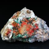 Cinabrio, Malaquita, Cuarzo, SideritaMina Collatera, Balsicas, Mazarrón, Comarca Alto Guadalentín, Región de Murcia (Murcia), España5 x 3 cm. (Autor: Antonio P. López)