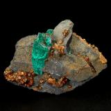 Beryl (variety emerald), Calcite, Pyrite<br />Chivor mining district, Municipio Chivor, Eastern Emerald Belt, Boyacá Department, Colombia<br />68 x 50 x 14 mm - main xl fragment 21 mm<br /> (Author: Fiebre Verde)