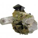 Anatase, Quartz<br />Zard Mountain, Ras Koh Mountains, Kharan District, Balochistan (Baluchistan), Pakistan<br />43 mm x 35 mm. Anatase crystal:13.5 mm long. Quartz crystal: 17 mm.<br /> (Author: Carles Millan)