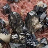 Diaphorite on Rhodochrosite and with Galena<br />Beschert Glück Mine, Zug, Freiberg District, Erzgebirgskreis, Saxony/Sachsen, Germany<br />11 x 9.5 x 4.5 cm / main crystal: 1.3 cm<br /> (Author: MIM Museum)