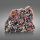 Diaphorite on Rhodochrosite and with Galena<br />Beschert Glück Mine, Zug, Freiberg District, Erzgebirgskreis, Saxony/Sachsen, Germany<br />11 x 9.5 x 4.5 cm / main crystal: 1.3 cm<br /> (Author: MIM Museum)