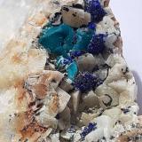 Azurite, Malachite, Dolomite<br />Ringenwechsel Mining District, Troi, District Schwaz, Inn Valley, North Tyrol, Tyrol/Tirol, Austria<br />FoV ca. 3 x 2 cm<br /> (Author: Volkmar Stingl)