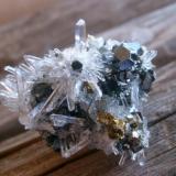 Quartz, Pyrite, Sphalerite. Label said "Huaron, Peru" and additional info appreciated. About 3 cm (Author: Darren)