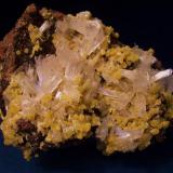 I really like this combination of the clear Hemimorphite and bright yellow Mimetite from the Ojuela Mine, Durango, Mexico. The specimen is 3 1/2" x 2 3/4" x 2" (8.9cm x 7.0cm x 5.1cm) (Author: Jim Prentiss)