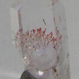 Quartz with red hematite inclusions, Goboboseb, Namibia.  2.5 x 1.3 x 1.0 cm. Ex. C. Key Collection. (Author: Tracy)