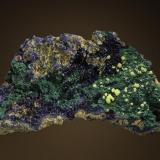 Yellow Mimetite on Azurite and Malachite. (Author: Gail)