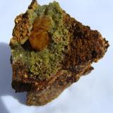 Wulfenite with mimetite, Mina Ojuela Durango Mexico. size 7cm x 8cm. (Author: javmex2)