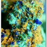 Brochantita, azurita.La Preciosa Mine, Fuente Huerpita, Vall de Almonacid, Comarca Alto Palancia, Castellón / Castelló, Valencian Community / Comunitat Valenciana, SpainEncuadre 4 mm. (Autor: Rafa Muñoz(mineralvarado))