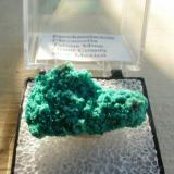 Pseudomalachite on Chrysocolla pseudos of Libethinite, South Rim Pit, Tyrone Mine, Grant County, NM. Another thumbnail. (Author: Darren)