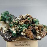 Cerussite and Malachite
Beer Cellar Mine, Granby, Newton Co., Missouri
8.2cm x 5.0cm (Author: rweaver)