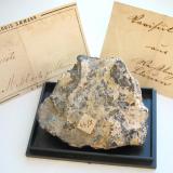 Yellowish variscite from the Messbach quarry, Plauen, Voigtland, Saxony. 5,5 cm sample from the type locality with old labels. (Author: Andreas Gerstenberg)