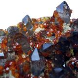 Smokey quartz crystals and spessartine garnets.

Wushan Spessartine Mine, Tongbei, Yunxiao County, Zhangzhou Prefecture, Fujian Province, China. 12 x 10 x 6 cm. (Author: Lumaes)
