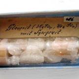 Aphthitalite with Syngenite and - propably - Görgeyite in 7 cm glass vial with original label and box. From Volkenroda potash mine, Menteroda, Thuringia. (Author: Andreas Gerstenberg)