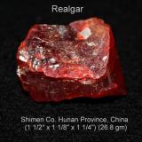 Realgar
Shimen County, Hunan Province, China
specimen size: 3.81 cm x 2.86 cm x 3.18 cm.
26.8 gm. (Author: Bruce Sevier)