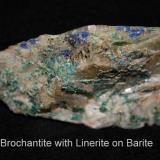 Brochantite with Linarite on Barite Bingham, New Mexico (Author: Bruce Sevier)