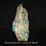 Brochantite with Linarite on Barite Bingham, New Mexico (Author: Bruce Sevier)