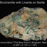 Brochantite with Linarite on Barite
"Blanchard Mine" ("The Blue Room") Bingham, New Mexico
specimen size: 92 x 64 x 29 mm (Author: Bruce Sevier)