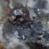 Esfalerita y GalenaGrupo Peña, El Terronal-La Peña, Mieres, Comarca Caudal, Principado de Asturias (Asturias), EspañaCristal de Esfalerita de 0,5 cm. (Autor: Darío Menéndez)