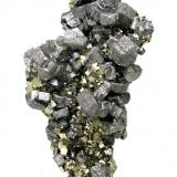 Bournonite, pyrite
Mina Mercedes, Huallanca, Dos de Mayo, Huánuco, Peru
78 mm × 44 mm × 20 mm

Also published at "Fabre Minerals Reference Specimens - The Silvane Collection" http://www.fabreminerals.com/specimens/RSSLV-silvane-notable-specimens.php#AL66M6 (Author: Carles Millan)