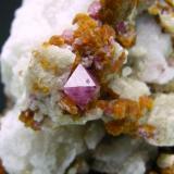 Espinela Rosa 
Llanos del  Juanar - Ojén - Málaga - España
Cristal de 0.6 cm
La acompaña cristales de Forsterita y Clinohumita
Encontrada en 2002 (Autor: Diego Navarro)