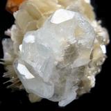 Scheelita, berilo, moscovita
Xuebaoding, Huya, Pingwu, Mianyang, Sichuan, China
102 mm x 70 mm

Detalle de los cristales de berilo (Autor: Carles Millan)