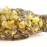 Sulfur
Lintorf, Lower Saxony, Germany
1 cm each crystal
Yes... this is a German piece: native sulphur crystals on asphalt matrix. (Author: Andreas Gerstenberg)