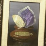 Fluorite &amp; calcite - acrylic painting by Susan Robinson
Auglaize Quarry, Junction, Ohio, USA
fluorite cube 3 cm across (Author: John Medici)