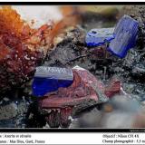 Azurite and cerussite
Mas Dieu, Mercoirol, Gard, France
fov 6 mm (Author: ploum)