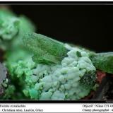 Olivenite with malachite
Christiana mine, Laurion, Greece
fov 4 mm (Author: ploum)