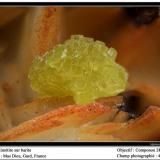 Mimetite on Barite
Mas Dieu, Gard, France
fov 4 mm (Author: ploum)