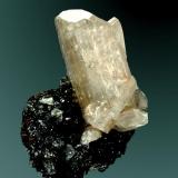 Cerusita
Touissit, Oujda, Marruecos
5,9x4,3x3,9 cm. / cristal: 4,5x2,0x2,3 cm.
Macla prismática translúcida en matriz de galena.
Ejemplar de 1979 (M. Ibrahim) (Autor: Carles Curto)
