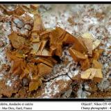 Siderite, dundasite and calcite,
Mas Dieu, Gard, France
fov  4,5 mm (Author: ploum)